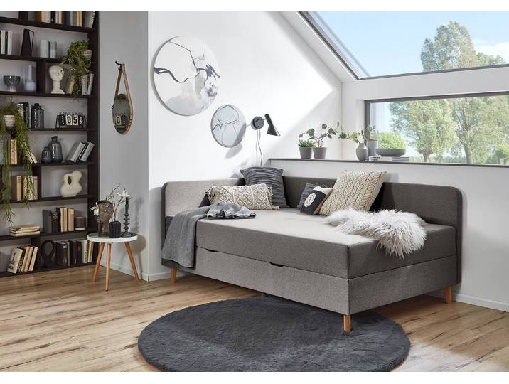 Lit capitonné Cabana 97cm Tissu Fayna Gris Chêne