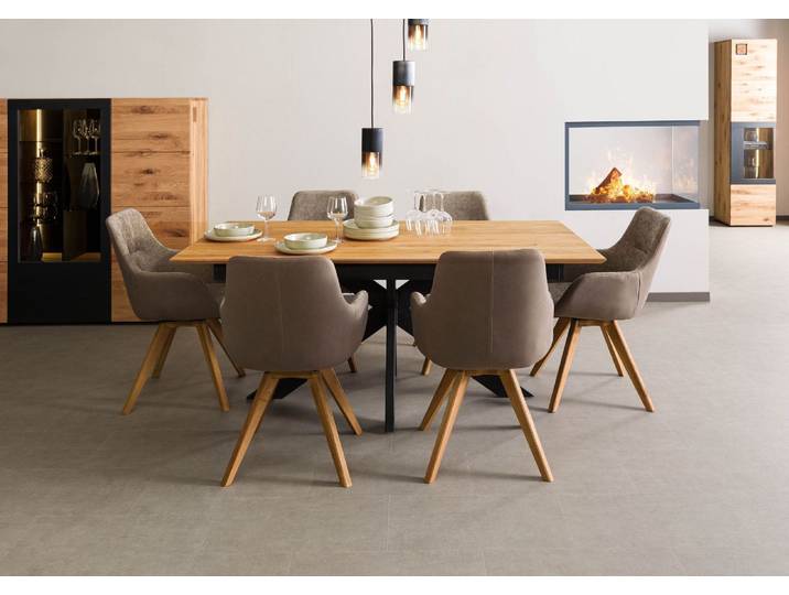 Esstisch verlängerbar Wildeiche 160-245x90 natur geölt, modernes Design, Kreuzgestell aus Metall, stabil