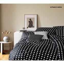 Elegante Mako-Satin Bettwäsche Bubbles - 135x200 cm + 80x80 cm	schwarz-weiss