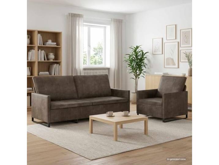 ZQQLVOO Sofa-Set 2 STK. Dunkelgrau Kunstwildleder Metallrahmen Stabil, Kissenrücken-Design, Schaum-Faser-Kissen, Pflegeleicht