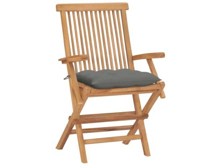 Klappstühle aus Teakholz, 4 Stück, mit grauen Kissen Armlehnen, Oberfläche poliert, Kissen 100% Polyester, Tragkraft 110 kg, klappbar