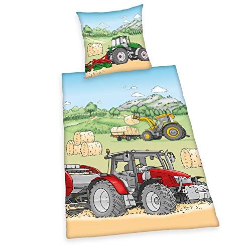 Herding Young Collection Dekbedovertrekset met Tractormotief, Renforcé Katoen, Meerkleurig, B/D: 135 x 200 cm en Kussensloop: 80 x 80 cm