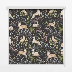 INNENROLLO - Fensterrollo - Rollo - 100x140 cm - Vögel, Rehe und Kaninchen
