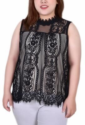 NY COLLECTION Sleeveless Mock Neck Lace Top