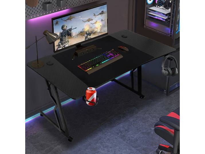 Bettizia Bureau Gaming 120 x 60 cm Résistant à la rayure Ergonomique Noir