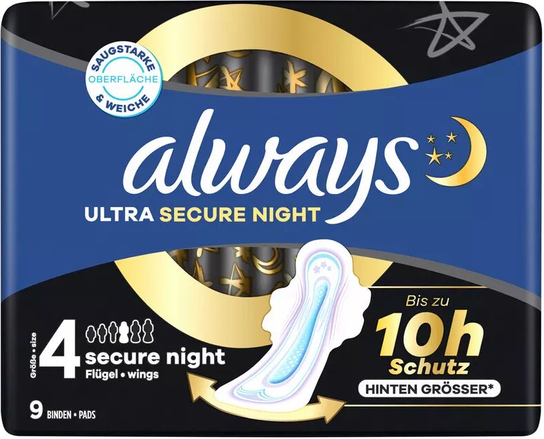 Always - Ultra Damenbinden Secure Night (Grösse 4), 9 Stück