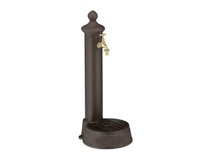 Relaxdays Standbrunnen antik, mit Wasserhahn & Becken, HxBxT: 65 x 25 x 30 cm, Wasserzapfsäule Garten, Terrasse, braun