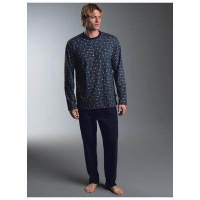 Schlafanzug TRIGEMA "TRIGEMA Pyjama mit Entenmuster", Herren, Gr. XXL, Single Jersey, blau (navy), Single Jersey, 100% Baumwolle, Homewear-Sets Schlafanzug