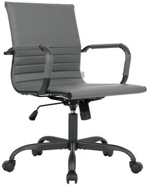 LeisureMod Harris Mid Back Ribbed Leather Ergonomic Office Chair - Adjustable, Swivel, Tilt, Iron Frame