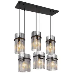 Pendelleuchte Hängelampe Deckenleuchte Esszimmerlampe Glas Rauchfarbe 6-Flammig