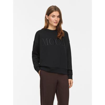 Sweater VILA "VIREFLECT MOOD EMB L/S SWEAT TOP/R/3", Damen, Gr. S, schwarz (schwarz beauty), Sweatware, Obermaterial: 73% Polyester, 22% Viskose, 5% Elasthan, unifarben, loose fit normal, Rundhals, Rippbündchen, Sweatshirts Sweater, Materialmix,...