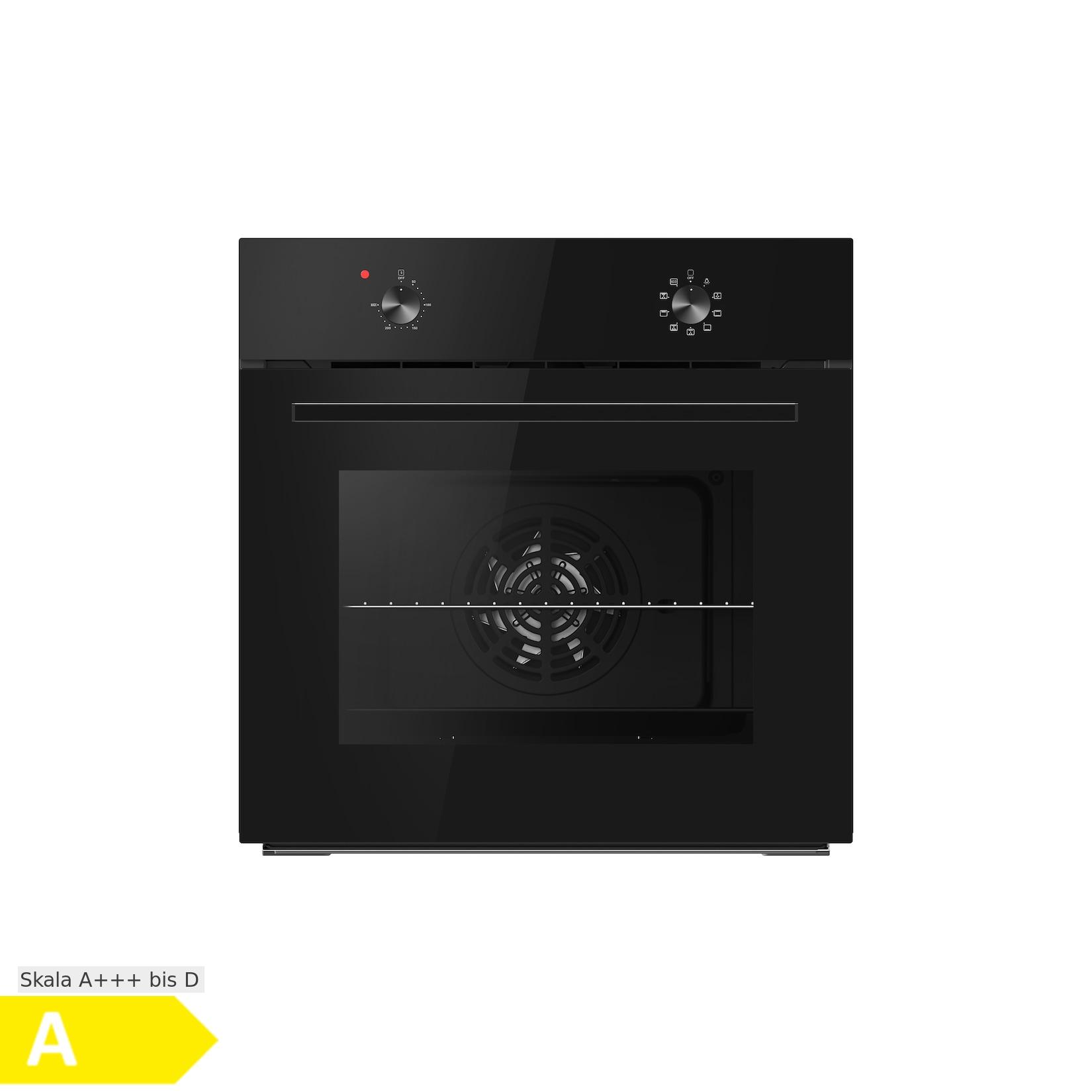 PKM Einbaubackofen EB7B - Einbaubackofen mit schwarzer Glasblende, 64 L, 8 Funktionen