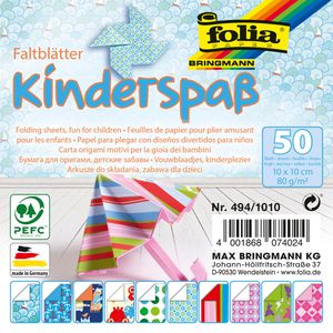 Folia Faltblätter 494/1010 Kinderspaß, 10 x 10cm, 80g/m², 10 Motive sortiert, 50 Blatt