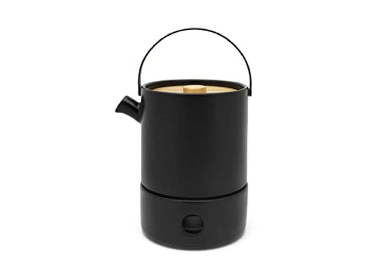 Zwarte keramische theepot 1,2 liter met theewarmer - isolerende keramische kan met roestvrijstalen theefilter