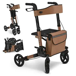 Juskys Rollator Vital faltbar, leicht & höhenverstellbar aus Aluminium bis 130 kg mit Sitz Braun