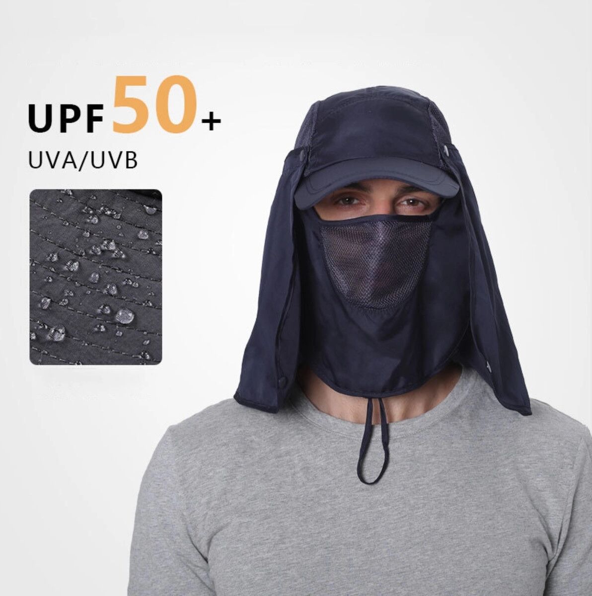 INF Polyester-Sonnenhut mit Nackenschutz und abnehmbarem Baseball-Schirm – Schnell trocknend, atmungsaktiv für Angeln, Wandern Navy blau