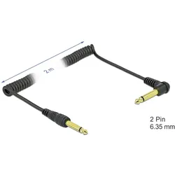 Delock Spiralkabel 6,35 mm 2 Pin Klinkenstecker zu Klinkenstecker Mono gewinkelt 2 m schwarz