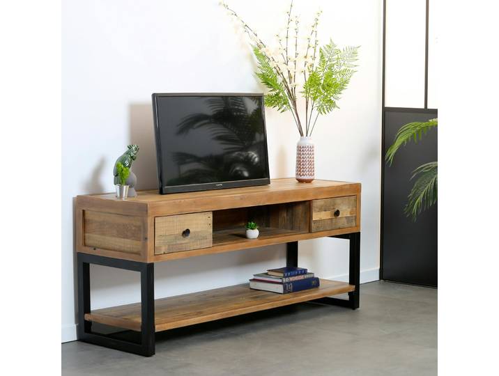 Meuble TV bois recyclé double plateau BRISBANE