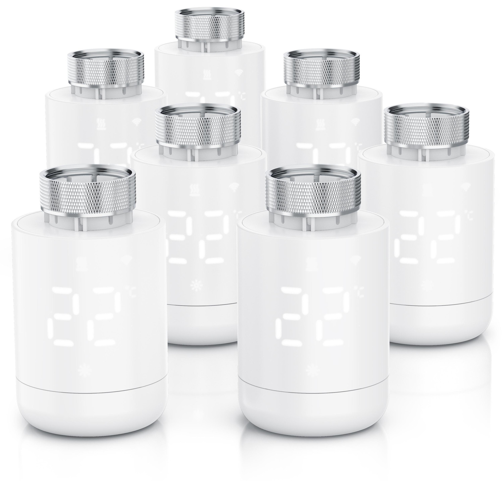 Brandson WLAN-radiatorthermostaat set, 7 stuks, wit, met app-bediening, 7-dagen programmering en LED-display