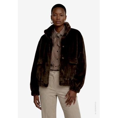Plüschjacke ZERO, Damen, Gr. 36, braun (molé), Web, Obermaterial: 100% Polyester, unifarben, normal hüftlang, Rundhals, Jacken, mit Taschenklappen