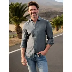 emilio adani Herren Modisches Leinen-Hemd Grün regular uni Haifisch - 3XL
