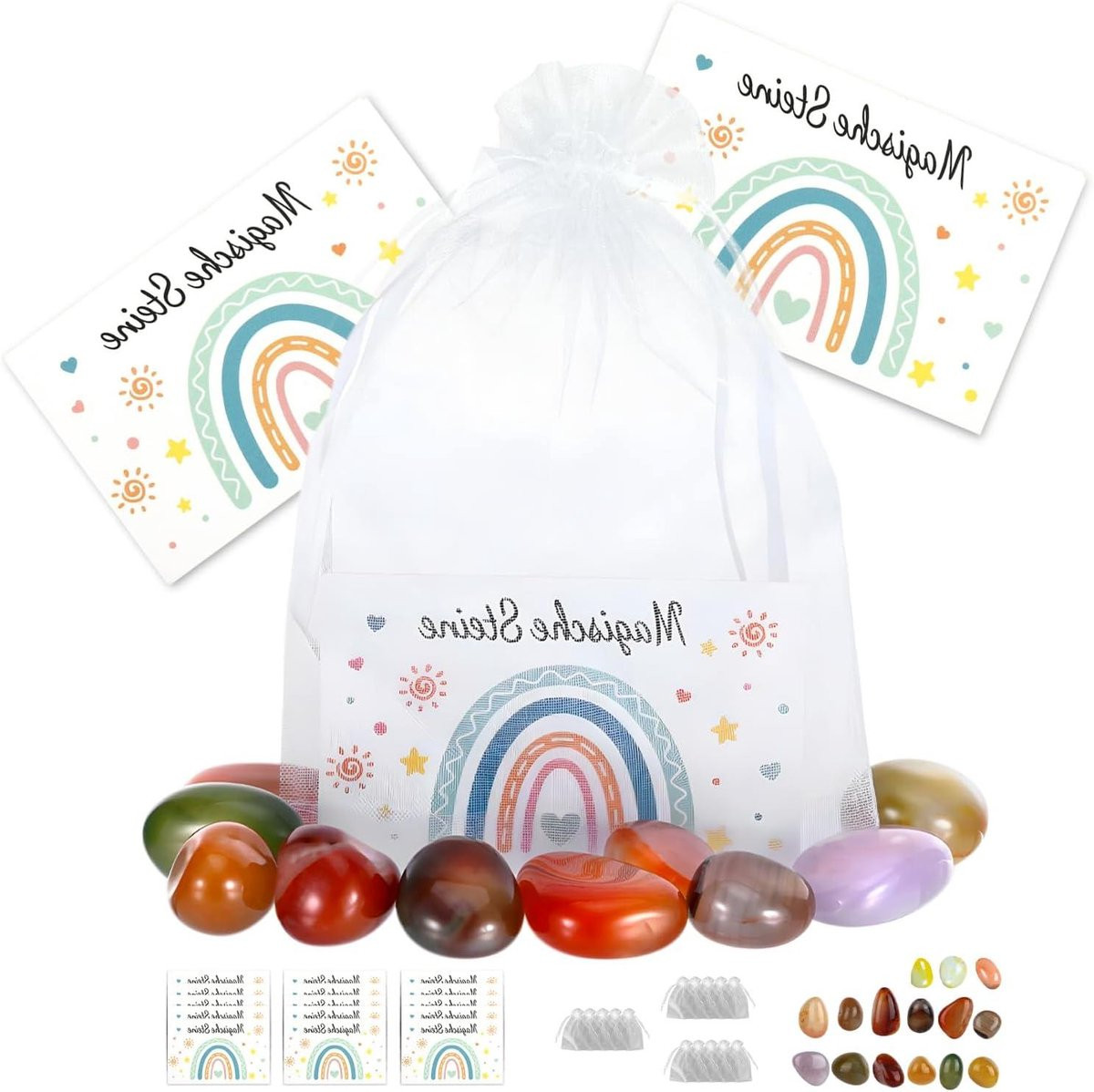 Geluksstenen voor kinderen - Set van 15 unieke natuurlijke edelstenen - Multicolor