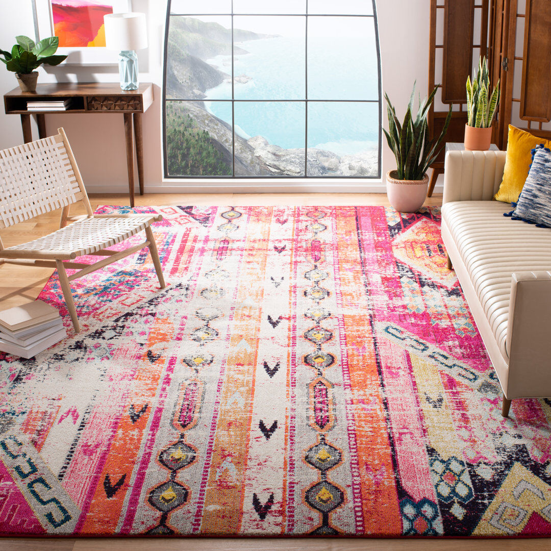 Bloomsbury Market Marx Abstract Hand Woven Area Rug Magenta Rectangle 235 x 305cm