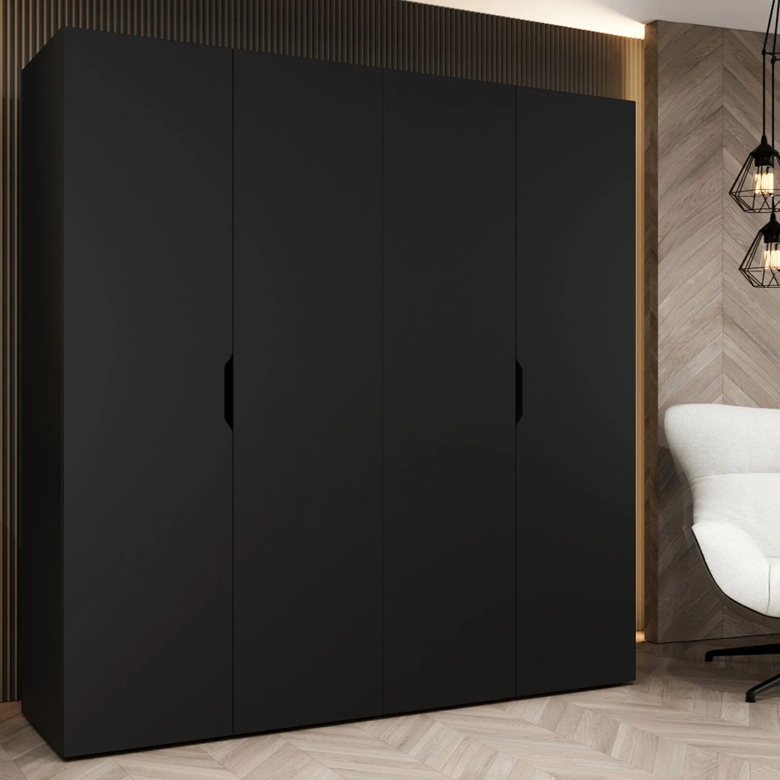 garneroarredamenti Armadio 200x202 cm 4 ante nero opaco Valencia