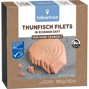 followfood Fischkonserve Thunfisch-Filets, in eigenem Saft, MSC zertifiziert, 185 g