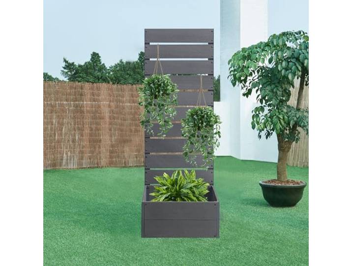 [en.casa] Blumenkasten mit Sichtschutz Heerde Pflanzkasten mit Trennwand Balkon 150 x 56 x 38 cm Pflanzkübel WPC Outdoor Pflanzenbox Rankhilfe Garten Grau