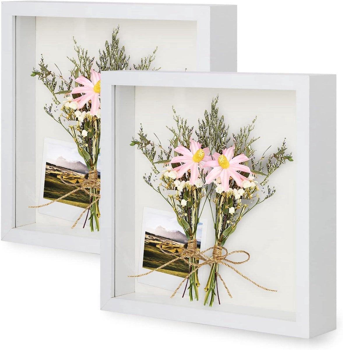 Set van 2 Wit 3D Fotolijsten - Displayframes voor Objecten - 20 x 20 cm