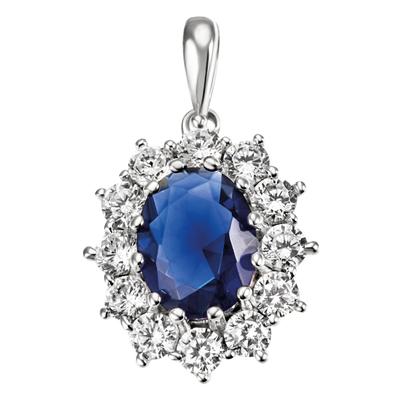 Kettenanhänger FIRETTI "Schmuck Geschenk Silber 925 Halsschmuck Anhänger Lady D Diana Royal", blau (silberfarben, saphirblau, kristallweiß, saphirblau, kristallweiß), Schmuckanhänger, Damen, Silber 925 (Sterlingsilber), 2,1 g, Kettenanhänger, mit...