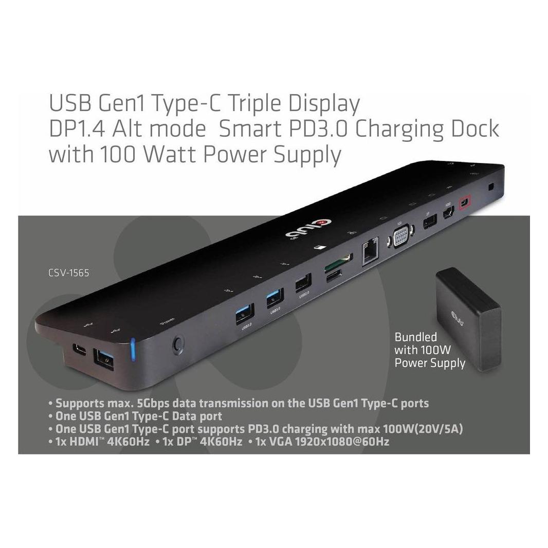 Club 3D Club3D ChargingDock USB-C ->5xUSB3/DP/HDMI/VGA/LAN (USB-C, 5 Ports) (CSV-1565)