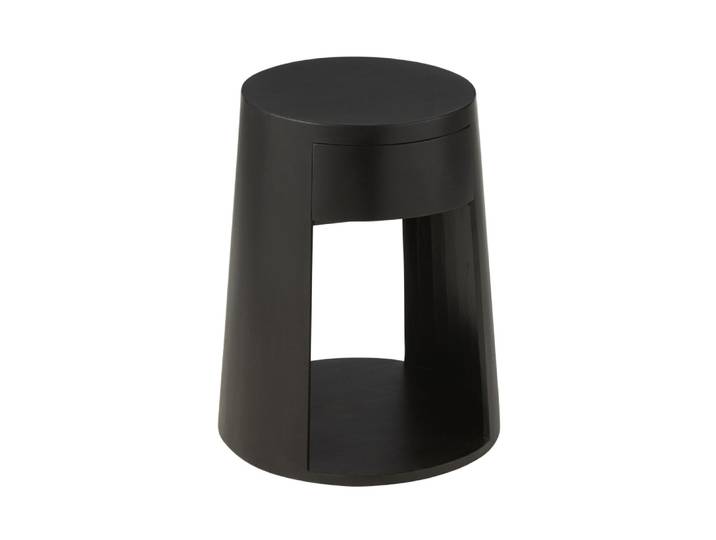 Table de chevet ronde 1 tiroir en manguier noir