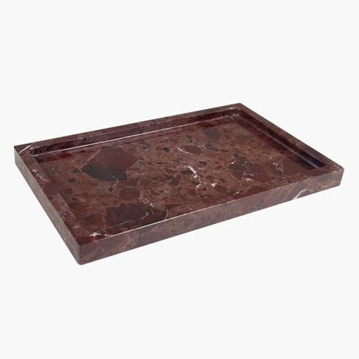 Natuurlijke Rode Marmeren Vanity Tray – Elegante Organizer voor Badkamer, Keuken en Dressoir