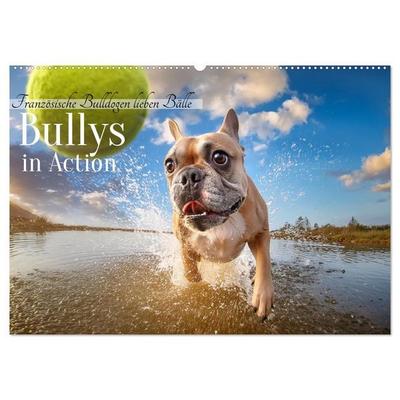 Bullys in Action - Französische Bulldoggen lieben Bälle (Wandkalender 2027 DIN A2 quer), CALVENDO Monatskalender