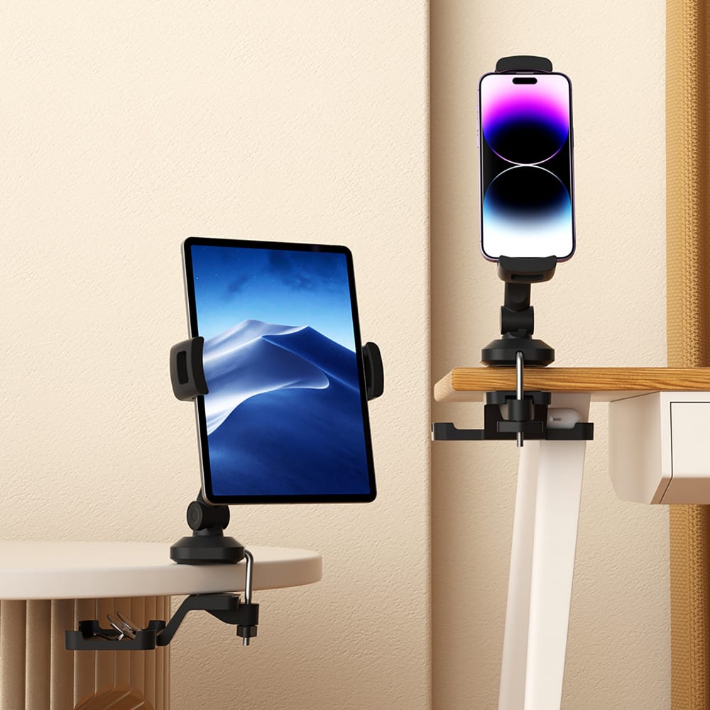hjh OFFICE Soporte para teléfono móvil y tableta metal, plástica negro