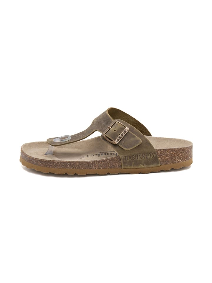 BABUNKERS Family Leder-Zehentrenner in Khaki - 41