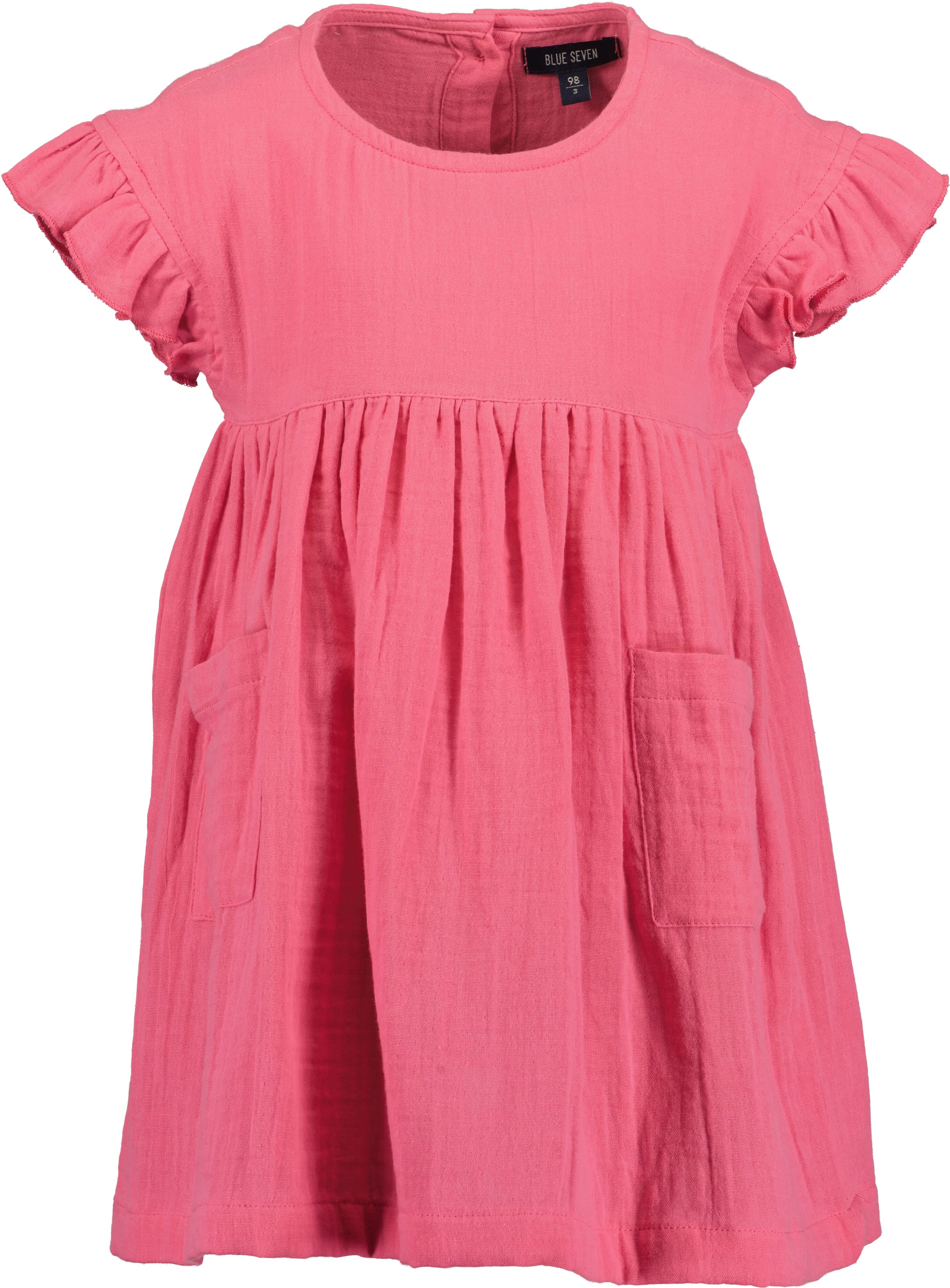 Sommerkleid BLUE SEVEN, Mädchen, Gr. 134, N-Gr, Kurzarm, Web, pink, Web, Obermaterial: 100% Baumwolle, unifarben, Basic knieumspielend, Rundhals, Flügelärmel, Kleider Sommerkleid