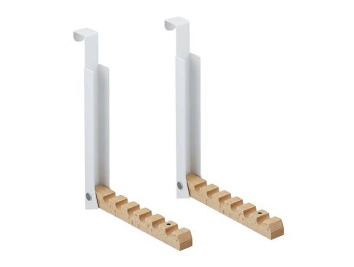 Relaxdays Portemanteau pliable pour porte de max. 2 cm d’épaisseur\, lot de 2\, pour 6 cintres\, métal et bois\, blanc