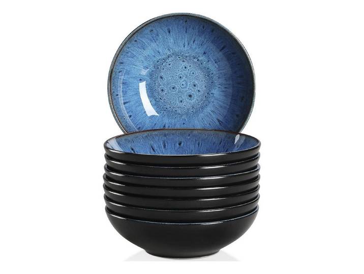 LuxusKollektion Suppenteller Kombiservice Steinzeug Suppenteller 950ml Blau 8tlg Tief Tellerset