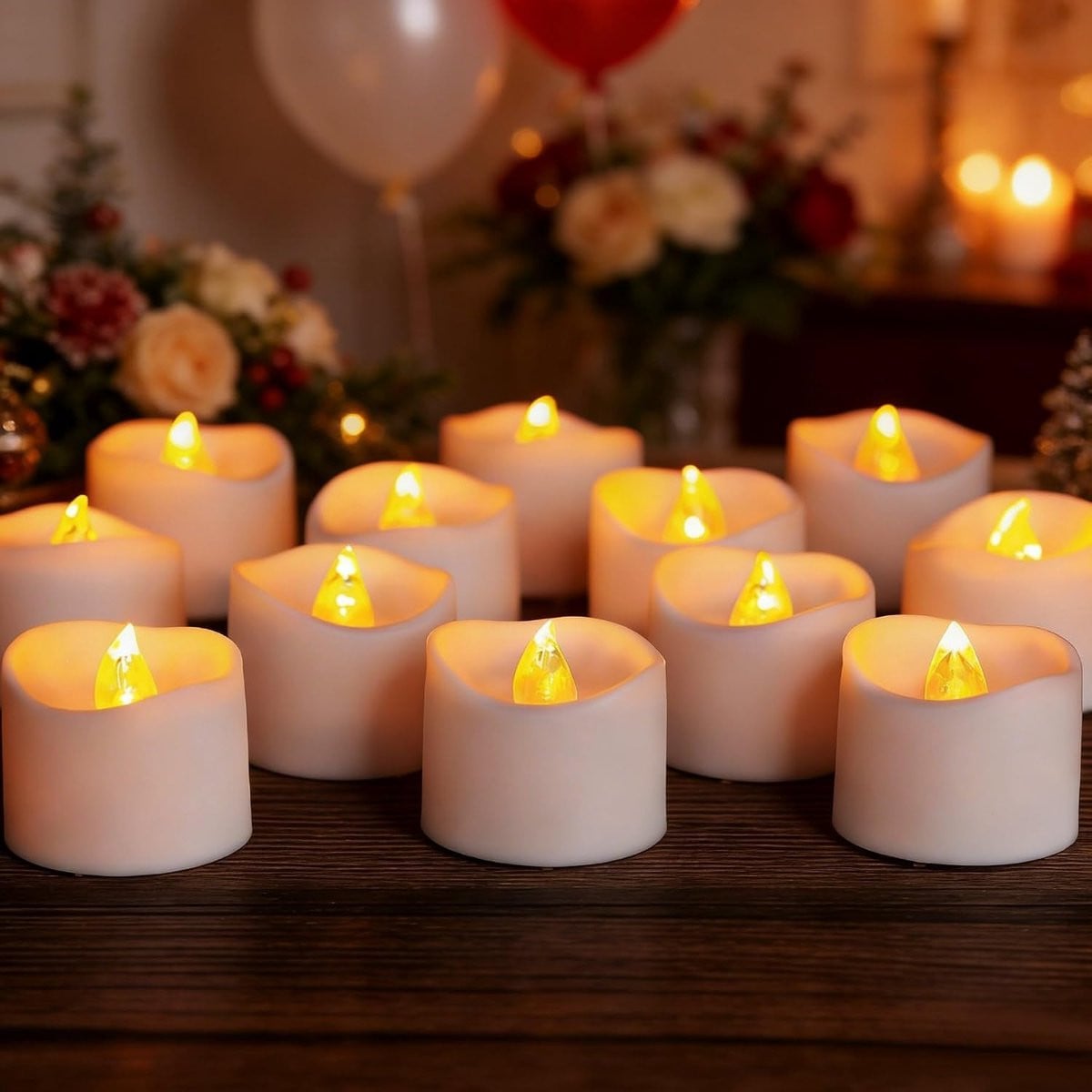 Set van 48 stuks Flameless LED Thee lichts met Timer, Wit, Batterijgevoed