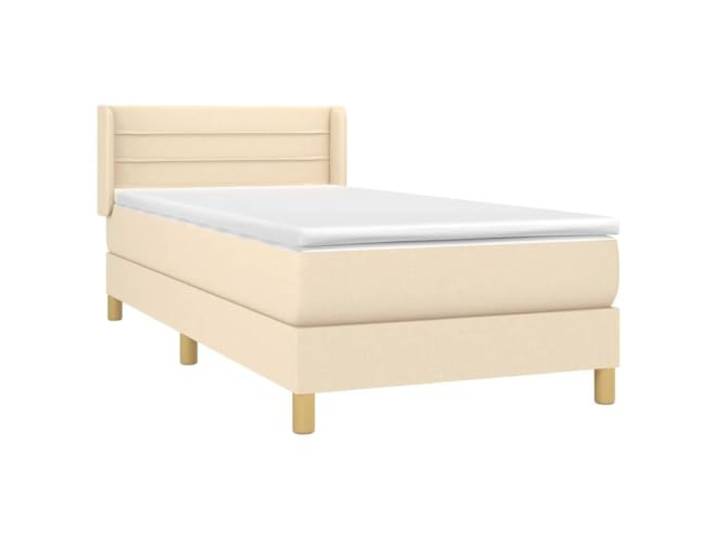 KTHLBRH Boxspringbett mit Matratze Creme 80 x 200 cm aus Stoff Verstellbares Kopfteil, mittelfeste Unterstützung, inklusive Matratzenschoner, 100 % Polyester