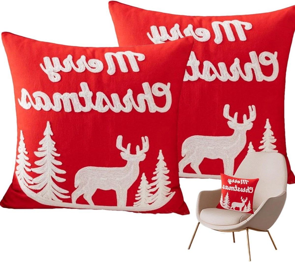 Set van decoratieve kussenhoezen in polyester linnen mix, Stijl 12