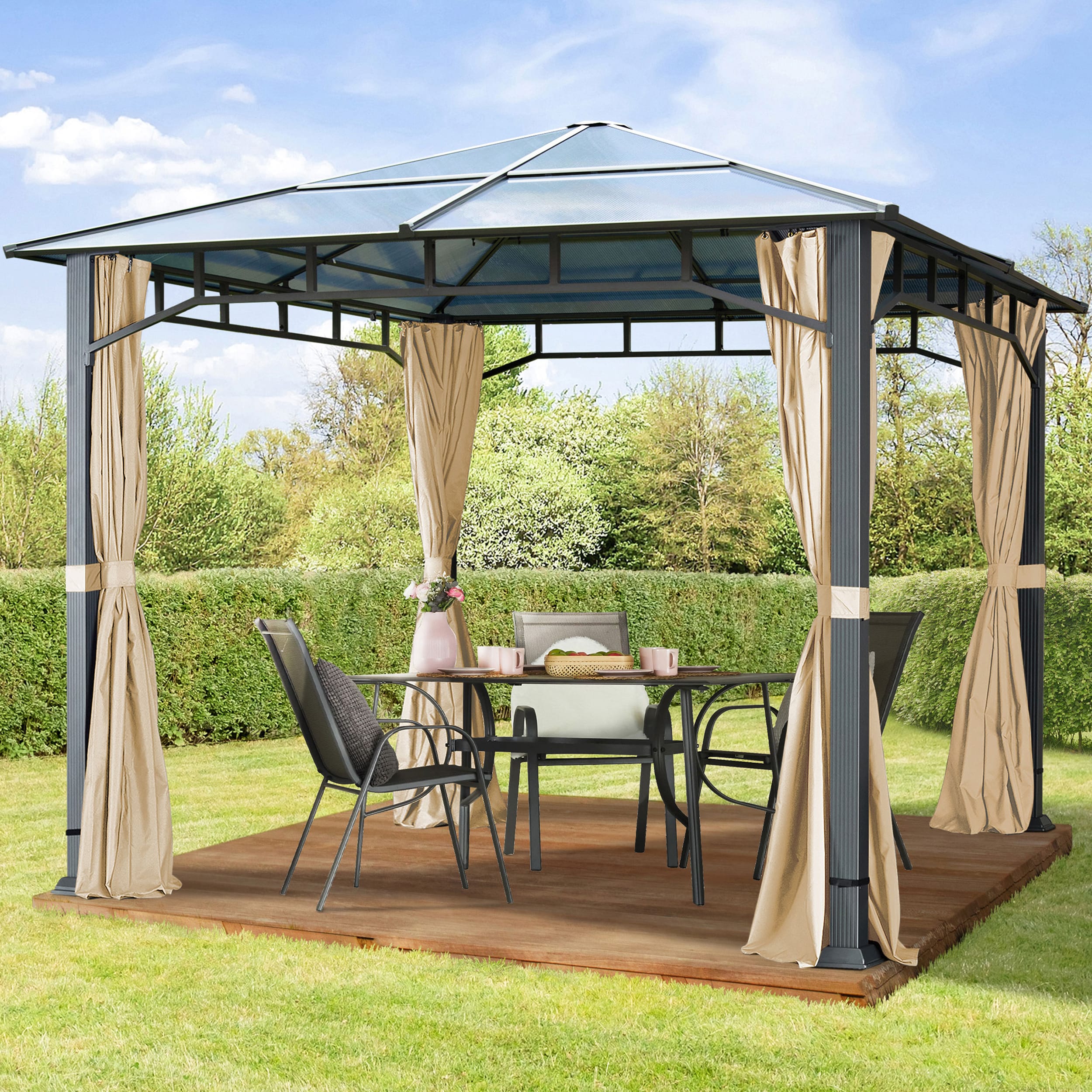 TOOLPORT Garden Gazebo Hardtop Sunset Deluxe 3x3m, champagne - (300166)