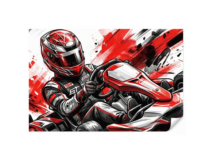 OnlyWow Kindertapete - Kart - Fahrer - Geschwindigkeit - Rot - 350x220 cm, Papier, Rechteckig, 350x220 cm, Tapeten & Wandverkleidungen, Vliestapeten