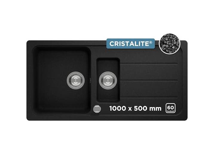 SCHOCK Küchenspüle Formhaus D-150L Onyx 100x50 cm – CRISTALITE® mit 1 ½ Becken und Abtropffläche – Einbauspüle ab 60 cm Unterschrank – Pflegeleichte, robuste Quarzkomposit-Oberfläche