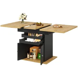 OKWISH Ausziehbarer Esstisch Schwarz 140x80x76 cm mit Stauraum Schubladen Soft Close, MDF Tischplatte mit Metallgriffen, platzsparendes Design