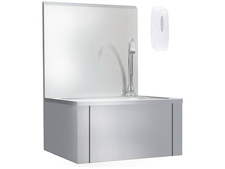 vidaXL Gastro Handwaschbecken mit Wasserhahn Wandmontage Spülbecken Spüle Küchenspüle Gastrobecken Edelstahlspüle Waschtisch Edelstahl