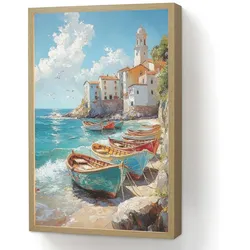 WANDLEUCHTE MIT AKKU Boote - Felsen - Meer - Sonne 40x60 cm Wandlampe
